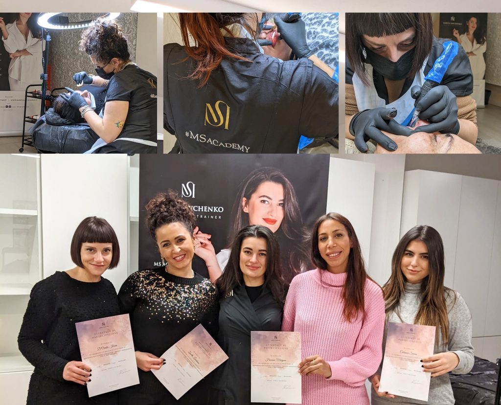 Mariya Savchenko Accademia di trucco permanente, foto con le allieve del corso base di dermopigmentazione